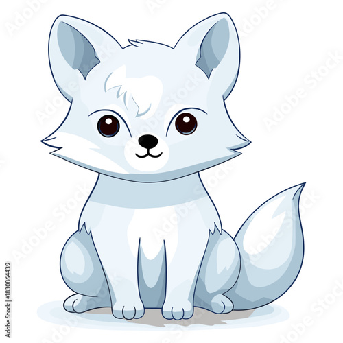 Adorable cartoon illustration of a baby arctic fox cub sitting