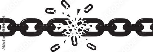 Broken black chain link symbolizing freedom and breaking barriers