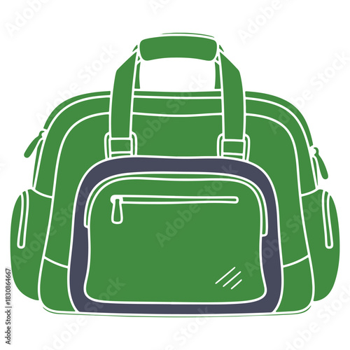 Green duffel bag illustration perfect for gym travel or sports with versatile carrying options and ample storage space