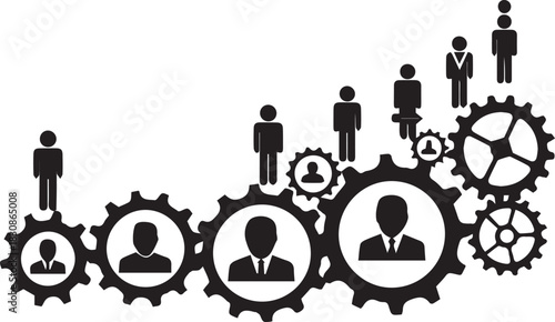 Human resources teamwork and collaboration represented by gears and silhouettes