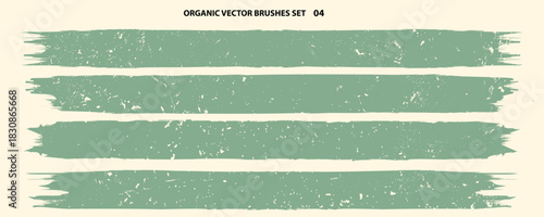 Grunge Handmade Eco Paint Roller Set. Organic Vector brush Strokes . Distressed banner . Green highlight markers. Paintbrush collection for ecology products . Dry border in Green. Bulge lines

