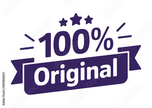 Illustration of a one hundred percent original logo with stars and a banner