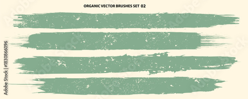 Grunge Handmade Eco Paint Roller Set. Organic Vector brush Strokes . Distressed banner . Green highlight markers. Paintbrush collection for ecology products . Dry border in Green. Bulge lines
