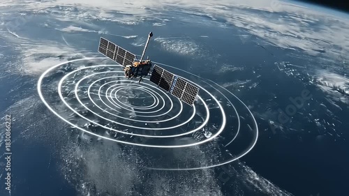 Satellite Transmitting Data from Orbit Around Earth, Monitoring and Communication System