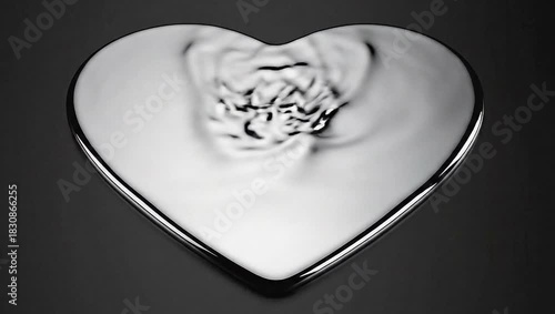 Liquid silver in the shape of a heart on a dark background, symbolizing love and romance