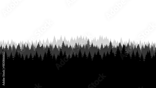 Dense monochromatic forest silhouette creating a layered natural landscape background design element