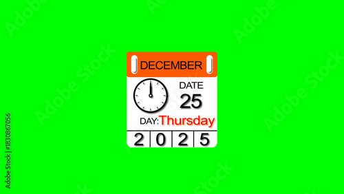 December month Wednesday 25 date calendar illustration. 2025 calendar and creating a stunning illustration. 4k illustration.
