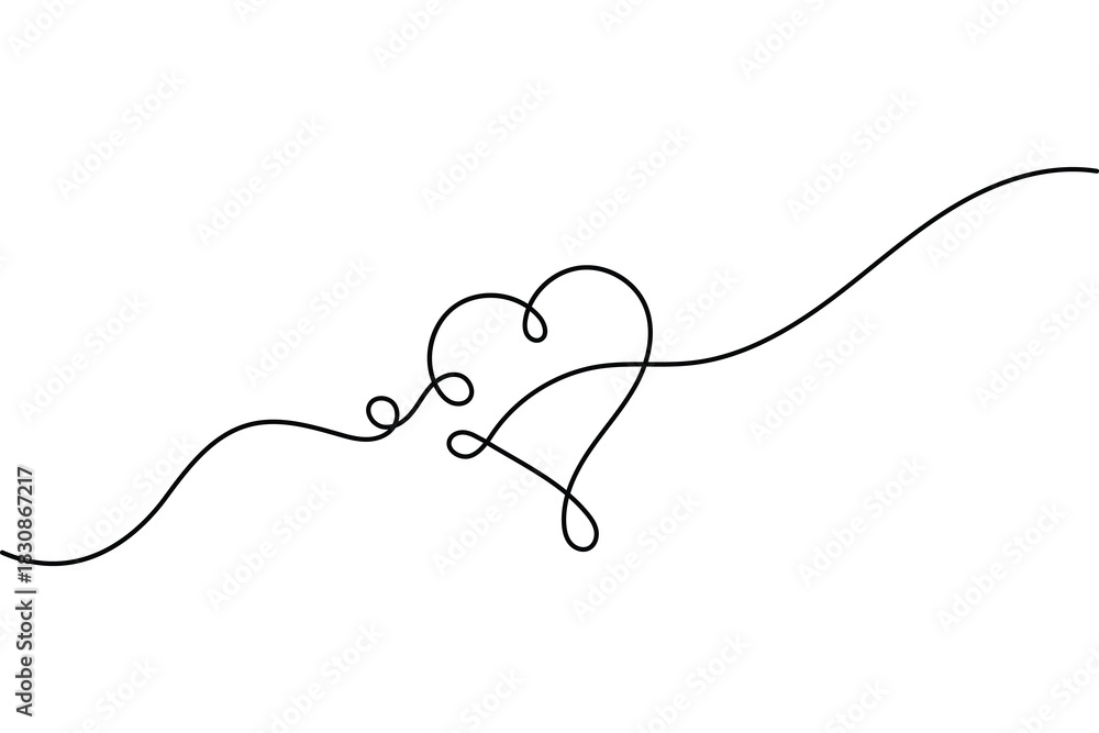 Fototapeta premium Simple continuous line drawing of a heart shape on a flowing wave.