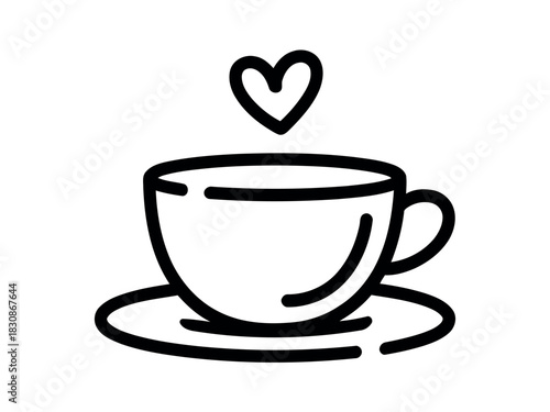 A steaming cup of coffee with a heart symbol above it, representing love and warmth.