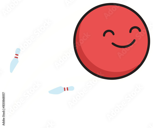A joyful bowling ball strikes two pins with a delightful smile for a fun and entertaining game