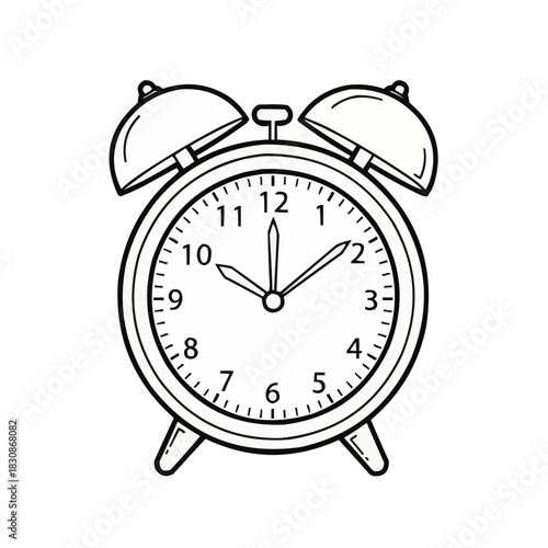 Detailed Line Art of a Classic Twin Bell Alarm Clock.