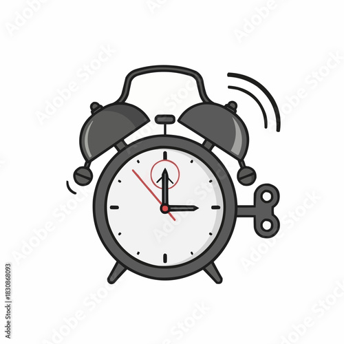 Ringing alarm clock illustration showing three oclock time.