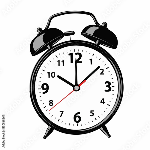 Classic Black Alarm Clock Showing Ten After Twelve Time.