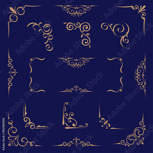 collection ribbon corner frame border vintage retro flat illustration design for decorate background