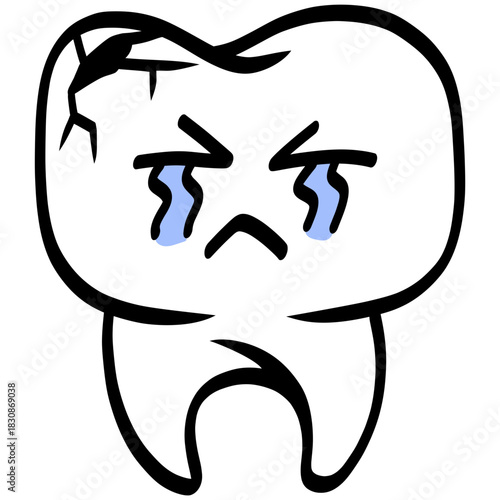 Cracked Tooth Crying Cartoon Illustration