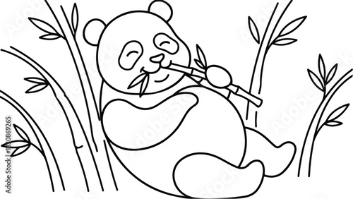 A cute panda enjoying bamboo in a natural habitat setting.