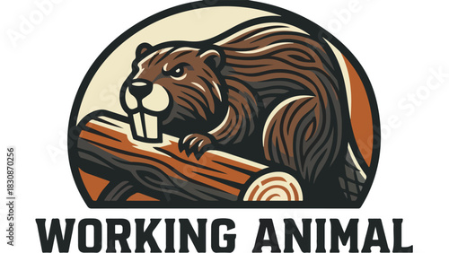 Beaver with a log a symbol of hard work and dedication.
