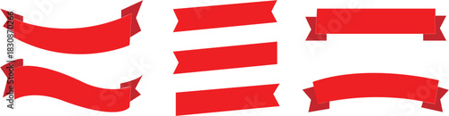 Curved red banner ribbon vector. Ribbon Banners simple flat design