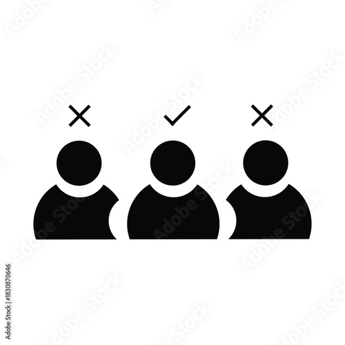 Human Selection Icon with Checkmark and Crosses