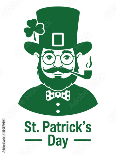Festive St Patricks Day Leprechaun Illustration with Shamrock and Smoking Pipe