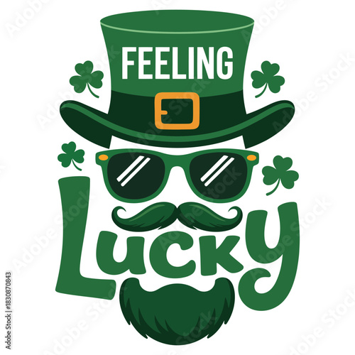 Feeling lucky st patricks day festive design with green hat and shamrocks