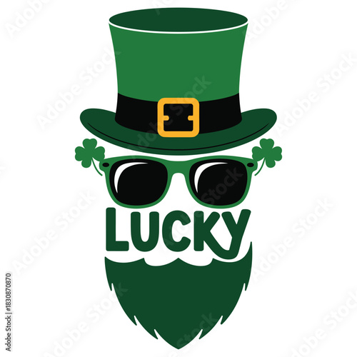 St Patricks Day festive Leprechaun design with hat beard and shamrocks