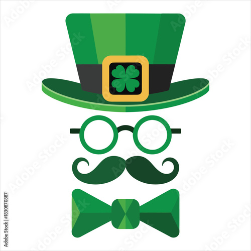 St Patricks Day hat glasses mustache and bow tie vector design elements