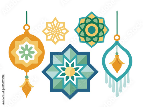 Islamic Geometric Hanging Ornaments Vector Set