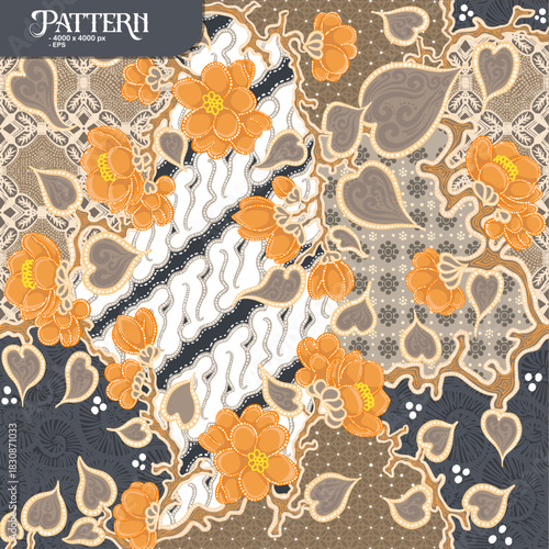 Elegant Floral Batik Inspired Pattern with Muted Tones