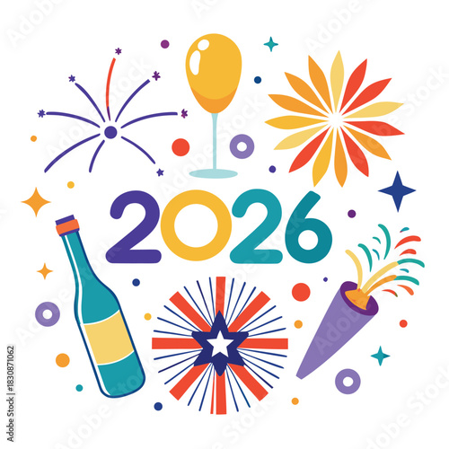 2026 New Year Party with Fireworks Vector