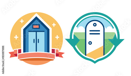 Real Estate House and Door Icons Vector Set