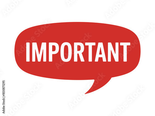 Red speech bubble with the word important in white text on a white background