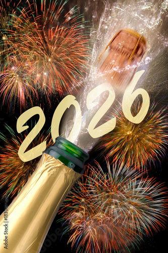 Photography Neujahr und Silvester mit Jahreswechsel von 2025 auf 2026 mit Champagner, Feier,