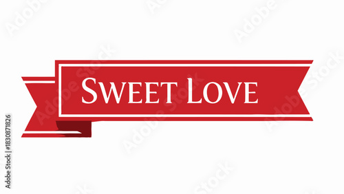 A red ribbon banner with "SWEET LOVE" text, symbolizing affection and romance, isolated on a white background.