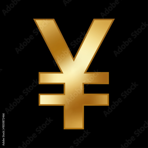 Golden japanese yen symbol isolated on black background for currency concept