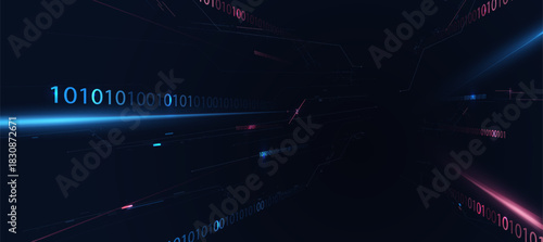 Futuristic Digital Hacking Interface Background with Glowing Blue red circuit and Tech Elements Binary Code background