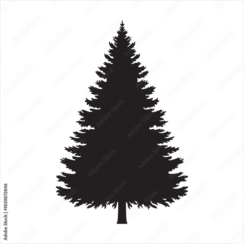 Obraz premium Pine Tree Silhouette Vector - Minimal Forest Design, Nature Outline, Outdoor Landscape Icon