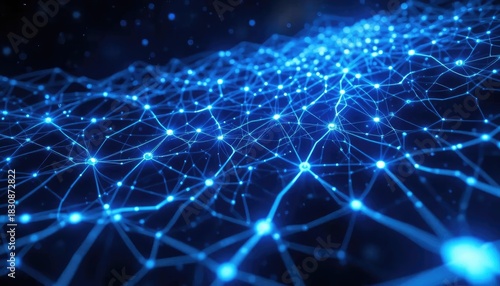 Abstract digital network visualization with glowing blue nodes and connecting lines