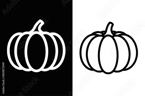 Black and white pumpkin in outline style for halloween and autumn concept