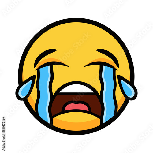 Sad emoji with tear streaming face & open mouth isolated on white background