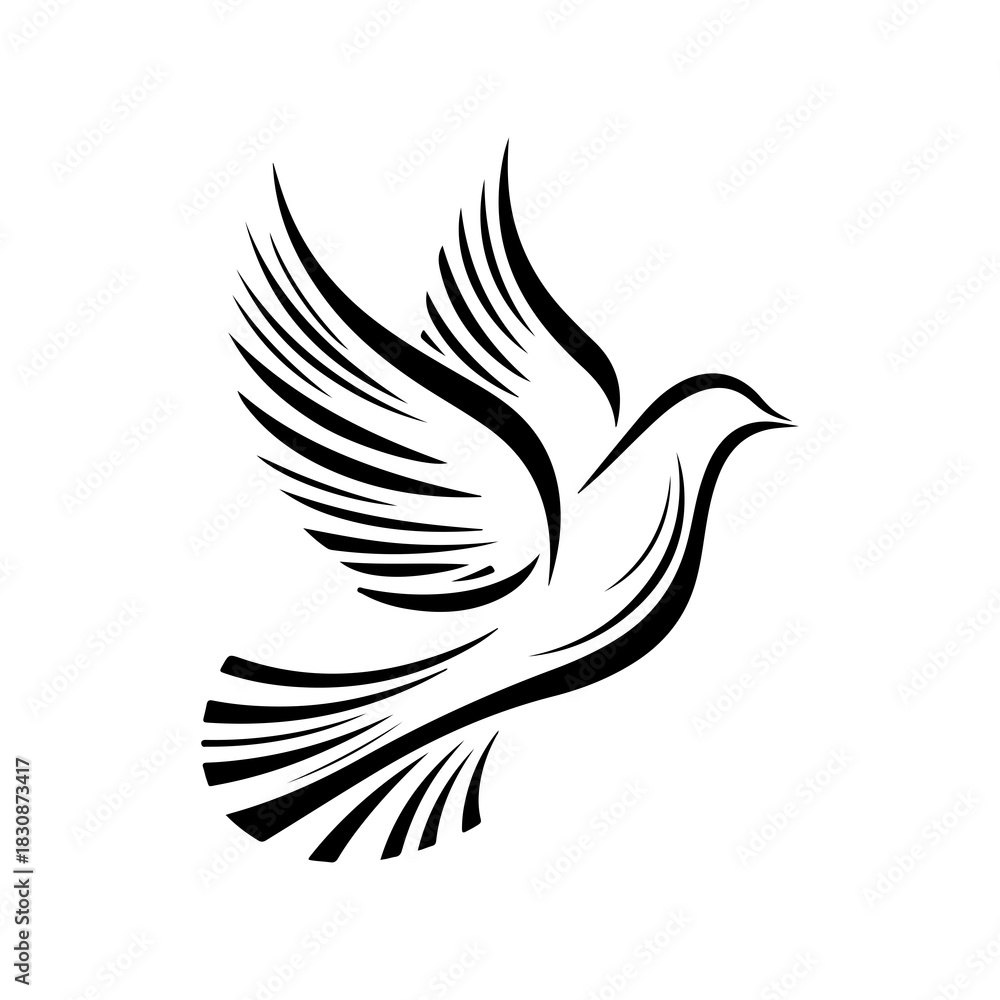 Fototapeta premium Silhouette of a flying peace dove bird icon or logo.