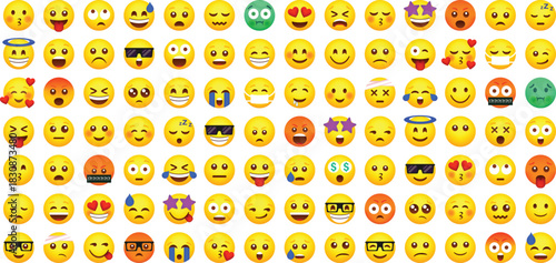 Emoji smile set. Colorful emoticon set isolated on white background. Vector illustration EPS 10