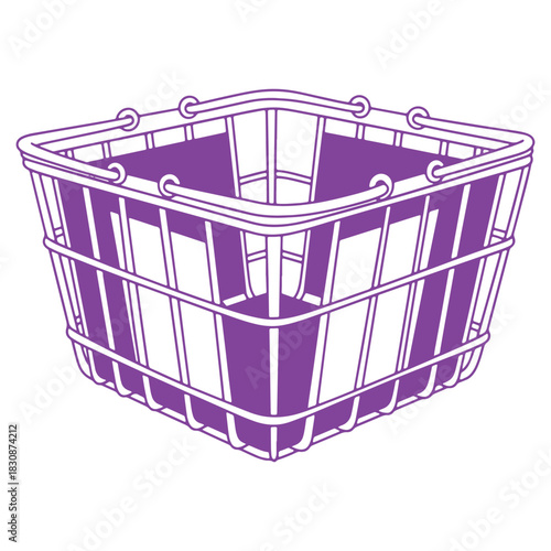 Stylized Purple Shopping Basket Isolated on White Background perfect for grocery stores and retail designs enhancing visual appeal and marketing strategies