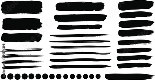 Collection of black hand painted brush strokes and splatters