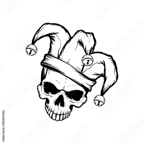 Fotografie silhouette of a joker or jester skull wearing a hat evil clown vector illustrati