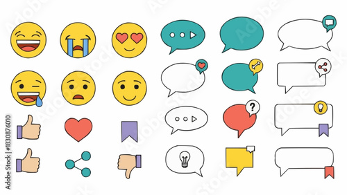 Vector emoji social media icons for communication and expression of emotion and reactions in online chats brazil ceara