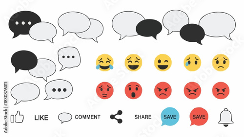 Social media emoji icons set vector like comment share save notification chat bubble speech bubble vector icon 100 brazil ceara