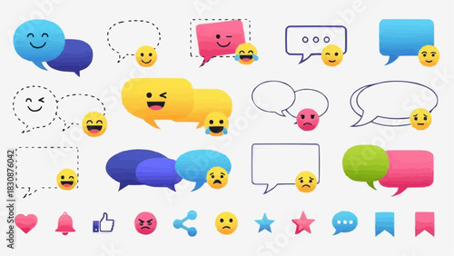 Emoji speech bubbles vector design for social media communication message chat comment and expression graphics brazil ceara