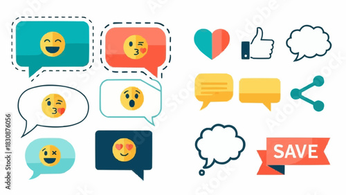 Emoji chat bubbles and social media icons for messaging and communication vector graphic illustration design brazil ceara