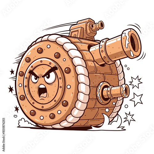Cartoon tank angry character military weapon war machine illustration art